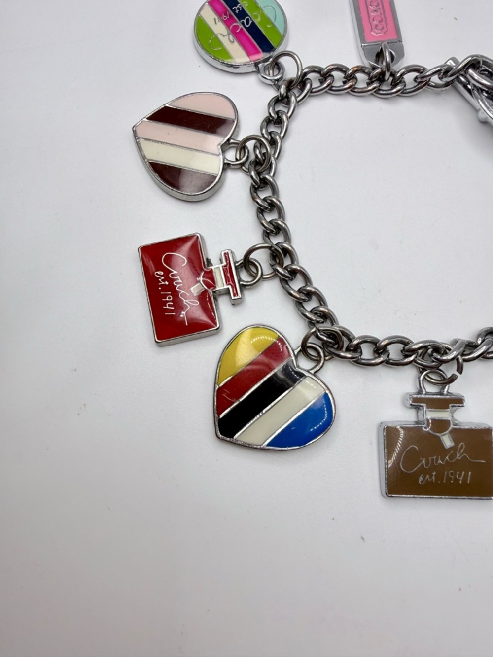Coach Y2K Legacy Stripe Perfume Charm Bracelet Silver 2006 65th anniversary - Picture 3 of 10